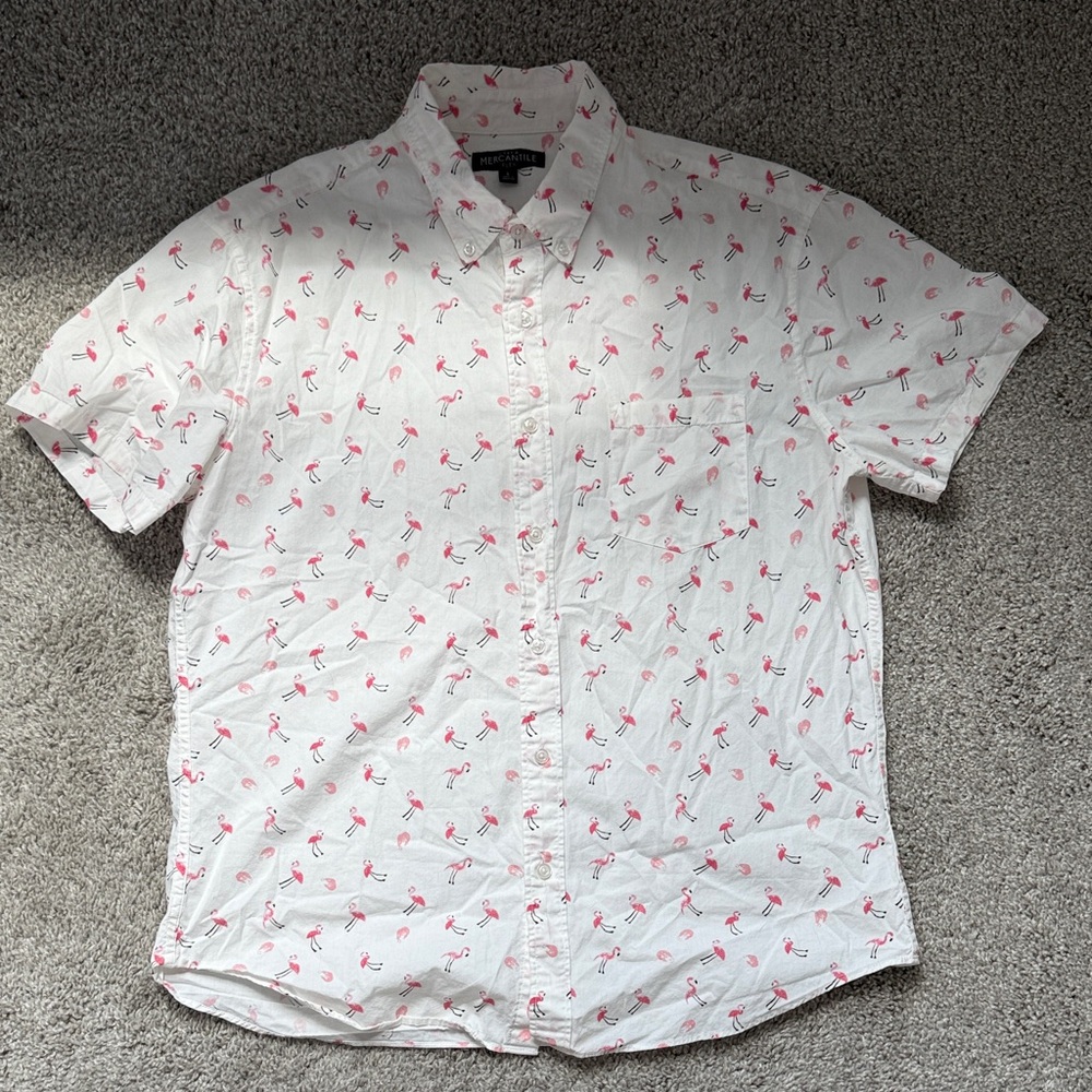 J. Crew Mercantile Flex Flamingo & Shrimp Print Shirt, Large